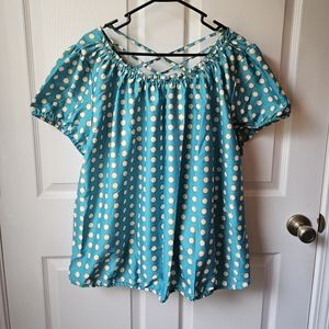 Turquoise and Polka-dot Top Sz 3X